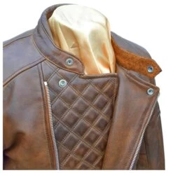 Goldtop Bobber Armoured Leather Jacket - Brown -Ride Style Shop collar 1 3