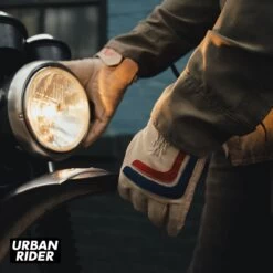 HELSTONS JEFF 4WAYS AIR LEATHER GLOVES - BEIGE / BLUE / RED -Ride Style Shop helstons jeff 4ways air leather gloves beige blue red light