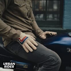 HELSTONS JEFF 4WAYS AIR LEATHER GLOVES - BEIGE / BLUE / RED -Ride Style Shop helstons jeff 4ways air leather gloves beige blue red tank