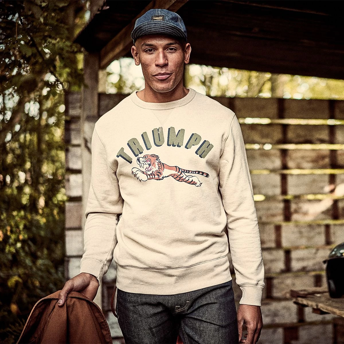 Triumph Motorcycles Service Crew Sweater - Oatmeal Marl 2 Triumph Motorcycles Service Crew Sweater - Oatmeal Marl - Image 2