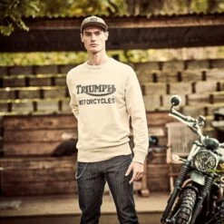Triumph Motorcycles Radial Crew Sweater - Oatmeal Marl -Ride Style Shop triumph radial crew sweater oatmeal marl4